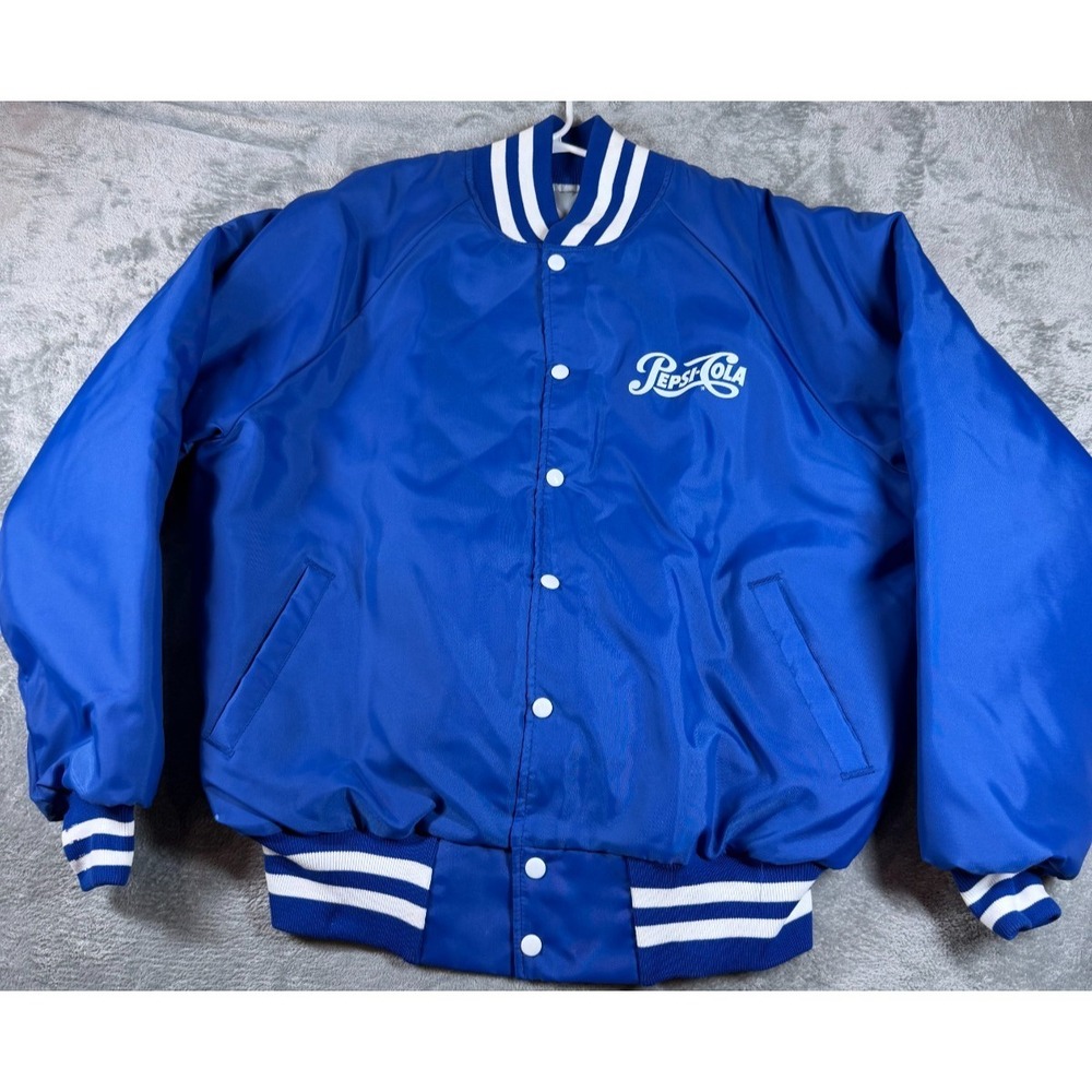 Vtg Pepsi-Cola Satin Bomber Jacket Blue XL Eagle Athletic Great Falls Montana